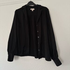 Topshop Black Satin Button Down Blouse Top Long Sleeve 4